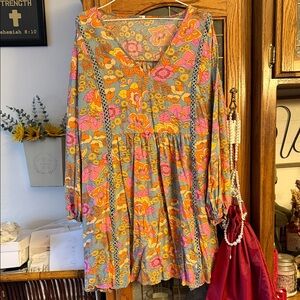 SHEIN Floral Midi Dress - Pink, Orange, Gray